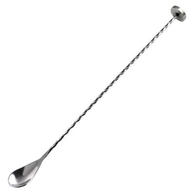 China Amazon Stainless Steel Spoon Spiral Pattern Long Handle Viable Hot Cocktail Mixing Spoon With Weighing Round Holder for sale