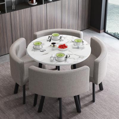 China Nordic Comfortable Furniture Cafe Negotiation Table Chairs Dining Table And 4 Chairs Metal Set Round Table for sale