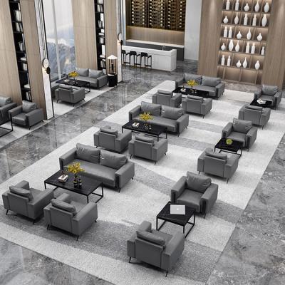 China Minimalist Hall Hotel Reception Lobby Leather Sofa Steel Leg Arm Chair Sofa Set Feature Sectional Furniture for sale