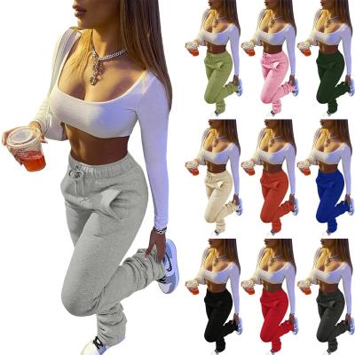 China Anti-Wrinkle Woman Clothing Vendor Mid Waist Thick Stacked Pants Legging Pants Joggers Women Stacked Pants for sale