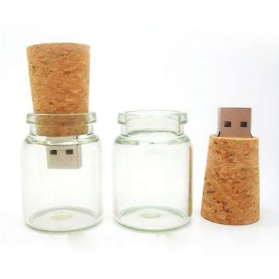 China Small Rectangle Glass Bottle Cork 2gb 4gb 8gb USB Drive Wood USB Snap Plug for sale