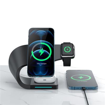 China Smart Watch 4 in 1 Night Light Magnetic Wireless Charger Stand for 12 Mini Pro With 15W Fast Charging for sale