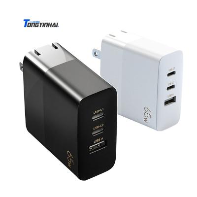 China Newest Mobile Phone PD 65W GaN 3 in 1 Wall Charger Fast Charging Mobile Phone Power Fast Charger For iPhone 12 Charger for sale