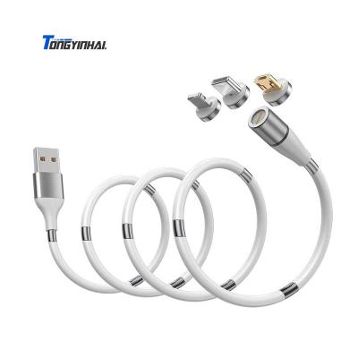 China Fast Charging Type Tongyinhai Factory Strong Self-Winding MP3/MP4 Player Micro USB C Cable 3 in 1 Magnetic Charging Cable for sale