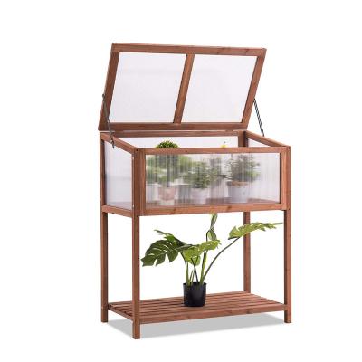 China Custom 2 Tier Light Outdoor Wooden Garden Greenhouse Glass Planter Protection Garden Decoration for sale