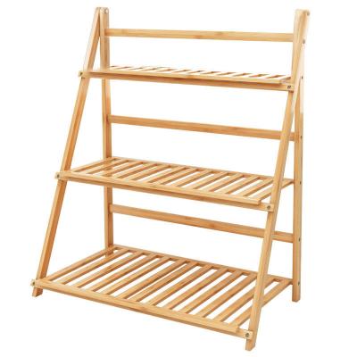 China Lowest Price Corrosion Resistance Flower Shelves Solid Wood Bamboo Plant Stand Display Pot Shelf Indoor Outdoor Decorative Storage Rack for sale