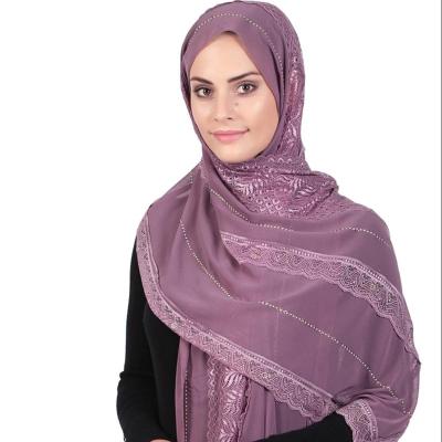 China Quilting Chiffon Chiffon Women Lace Up Hollow Muslim Islamic Hijab Diamond Scarf Shawls for sale