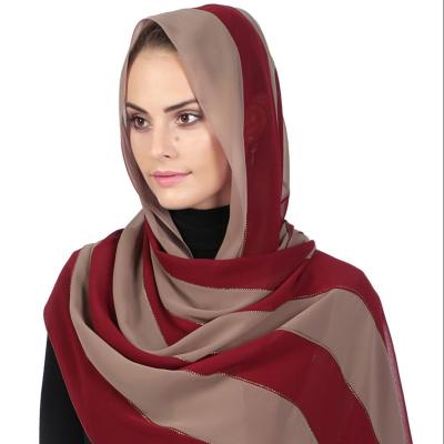 China 2020 New Chiffon Women Two Pieces Chiffon Splicing Diamond Scarf Shawls Muslim Hijab for sale