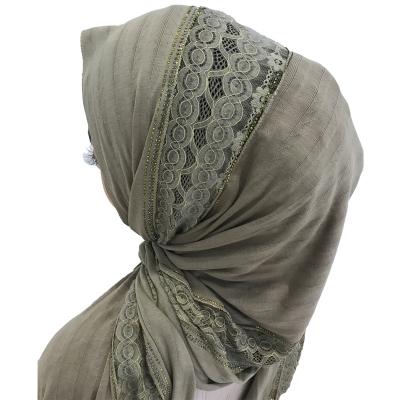 China High Quality Wholesale Custom Scarf Shawl Two Item Polyester Long Lace Up Diamond Knitting Warm Hijab Multicolor for sale