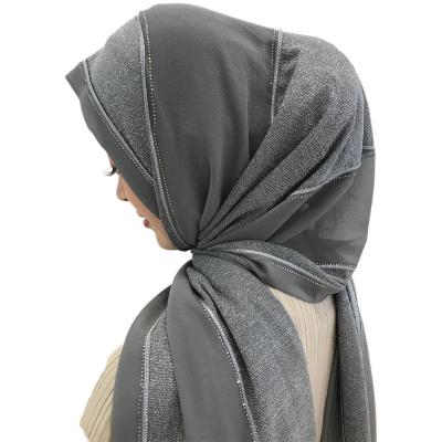 China Islamic Diamond Ladies Scarf Shawls Chiffon Splicing Hijab Wholesale Chiffon High Quality Muffler Scarves for sale