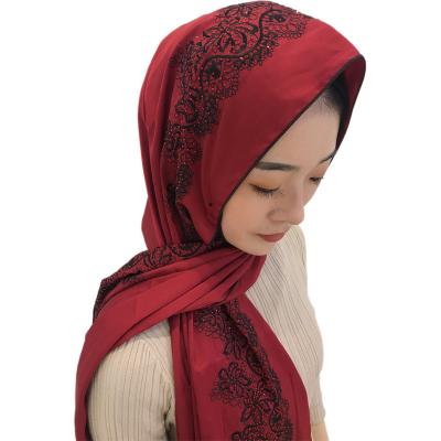 China 2020 Factory Wholesale Supplier Chiffon Muslim Women Hijab Satin Embroidery Diamond Shawls for sale