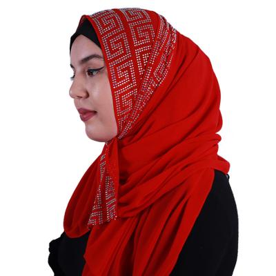 China Breathable Chiffon Solid Color Arabic Diamond Square Pattern Hijab Scarf Chiffon Scarf 18 Long for sale