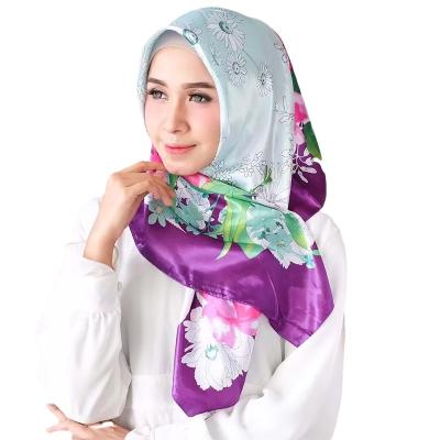 China High Quality Printed Muslim Scarf 90*90cm Hijab Chiffon Islamic Silk Scarf Simulation Silk Scarf Women for sale