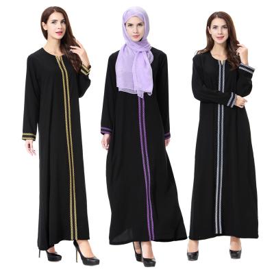 China Hot Selling Round Neck Daily Casual Formal Islamic Muslim Dress Long Stain Embroider Women Islamic Abaya Solid Colorful Maxi for sale