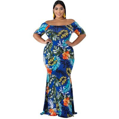 China Breathable New Arrive Spring Autumn Women Clothing Plus Size Floral Layered Ruffle Off Shoulder Dress for sale