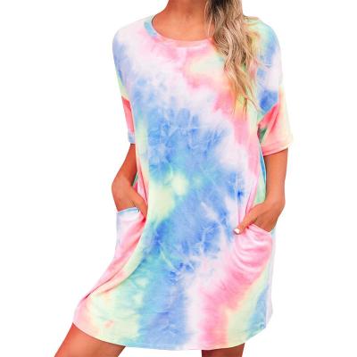 China 2021 new arrival summer breathable tie dye dress short sleeve casual wear plus size women dress dress for sale