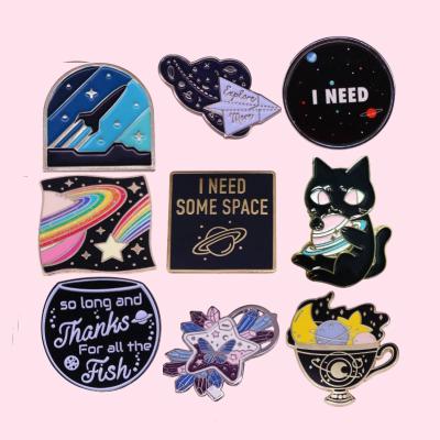 China Europe Black Participation The Planet Enamel Pin Badges Window Star Rocket Pin Crystal Lapel Brooches Pin Wholesale Custom for sale