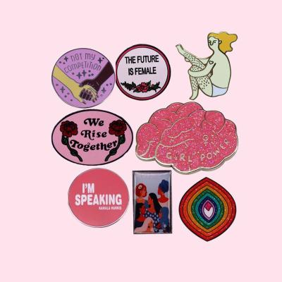 China Europe Metal Pin Brooch Cartoon Denim Hat Badge Motivational Collar Pin Rose Enamel Pins Brooches Feminist for sale