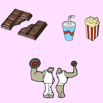 China Custom Europe Chocolate Fitness Enamel Pin Soda Popcorn Brooches Shirt Pin Lapel Badges Bag Badge Sports Pin for sale