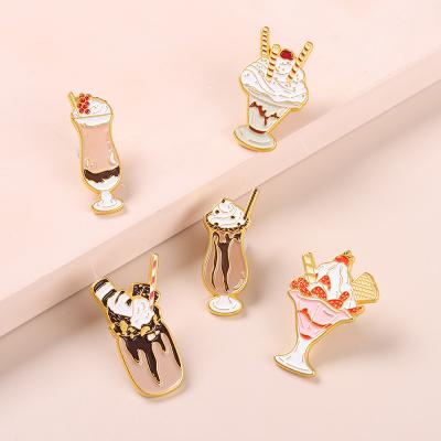 China Europe Summer Ice Series Enamel Pin Strawberry Sundae Brooch Chocolate Ice Cup Pins Hat Badge Girlfriend Jewelry Wholesale Pin for sale