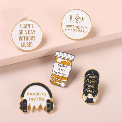 China Europe metal music enamel CD headphones record pins white round pin badge pin music boy girl lovers musical pin for sale