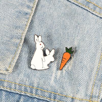 China Wicked Bunny Carrot Enamel Metal Pins Women Animals Brooches Pin White Rabbits Europe Coat Shirt Collar Lapel Badges Pin for sale