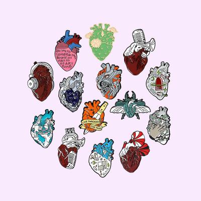 China Europe Heart Anatomical Human Series Enamel Pins Music Steampunk Brooches Pin Men Backpack Lapel Pin Badge Metal for sale