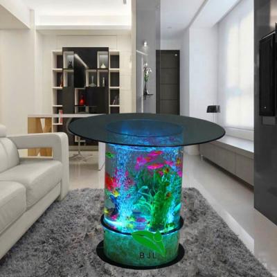 China Clear Color Changing Acrylic Bubble Decor Round LED Light Water Aquarium Dining Table for sale