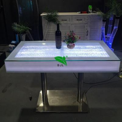 China Contemporary nightclub furniture aluminum base and glass table top led light aquarium bar table counter for sale