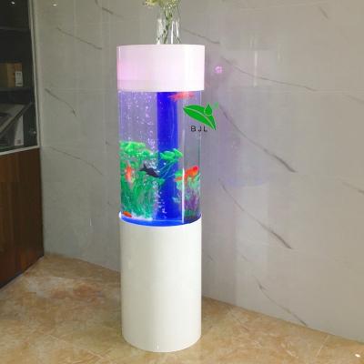 China Viable Wholesale Transparent Acrylic Tank Fish LED Round Column Aquarium Fish Tank for sale