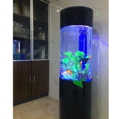 China Viable Home Decor Black Base And Round Column Clear Acrylic Shrimp Fish Aquarium Tank for sale