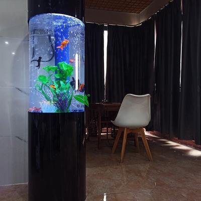 China Indoor Viable Decoration Black Base And Clear Acrylic Round Column Fish Tank Aquarium Tank for sale