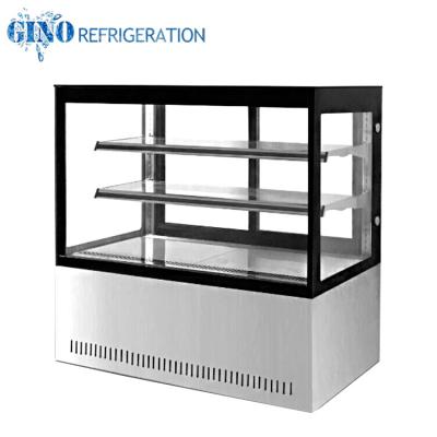 China Single-temperature Two Layer Cake Display Case SASO CE 1800mm Square Glass Floor Standing Cold Cake Showcase for sale