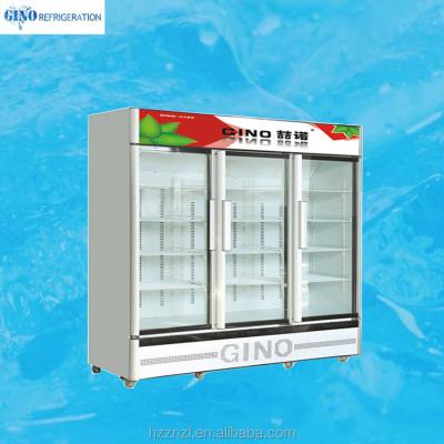 China Glass Upright Beverage Refrigerator Single-temperature Three Display Supermarket Cooler 0~10 Door Supermarket Portable Refrigeration Equipment for sale