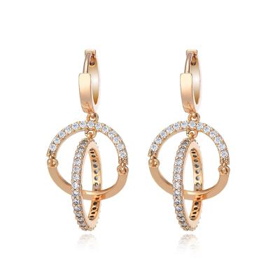 China TRENDY 18K Gold Plated Diamond Glitter Two-Ring Twisted Beautiful Charming Earrings For Women for sale