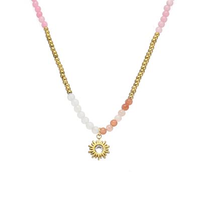 China New Design FASHIONABLE Rainbow Beads Sun Necklace Diamond Bead Chain Combination Charm Pendant Necklace For Women for sale