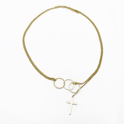 China Hot Selling Religious Jewelry Classic Vintage Chain Cross Pendant Necklace 14K Plated Gold Stainless Steel Necklace for sale