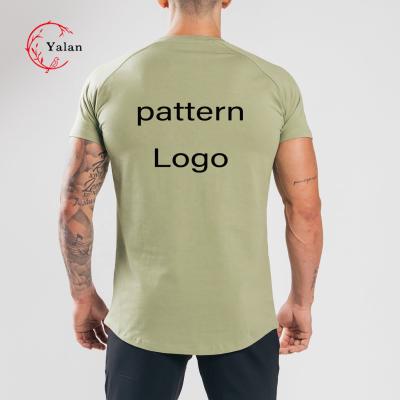 China Anti-Wrinkle Hip Hop Muscle Fit Curved Edge Green Cotton Logo Men T-shirt Custom Printing Casual Trend Xxxl Quantity for sale