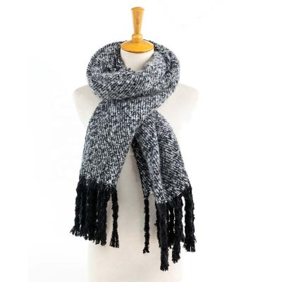 China Polyester manufacturer Apparel Accessory Unisex winter plain twisted fringe cashmere feel pashmina window cover crawl scarf for sale