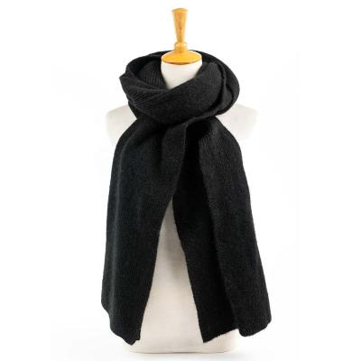 China Solid Black Wool Rib Headwear Pashmina Blanket Scarf Soft Oversized 23%Polyester 5%Wool 47% Warmth Apparel Accessory Unisex 25% Acrylic Nylon Winter for sale