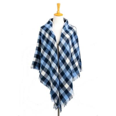 China Short Tartan Checks Navy Women Pashmina Glazed Beach Headwear Cover Scarf Shawl Short Acrylic Grid Accessory for sale