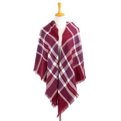 China 10%Metallised Fiber 90% Spring Autumn Fringe Checks Grid Tartan Acrylic Lurex Headwear Glasses Pashmina Oversized Cover Up Scarf Shawl for sale