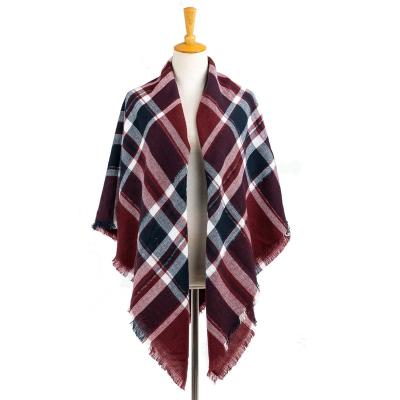 China 90% Spring Autumn Fringe Checks Grid Tartan Pashmina Windowpane Lurex Acrylic Lightweight Headwear Oversized Covering Scarf Shawl for sale