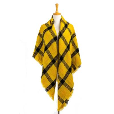 China Women Acrylic Accessories Spring Fringe Checks Grid Pashmina Plaid Beach Headwear Cover Scarf Warm Shawl for sale