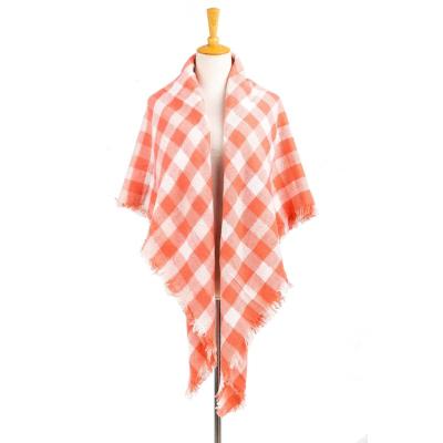 China Acrylic Orange Striped Grid Tartan Checks Fringe Women Pashmina Glazed Beach Headwear Beach Headwear Blanket Warm Scarf Shawl for sale