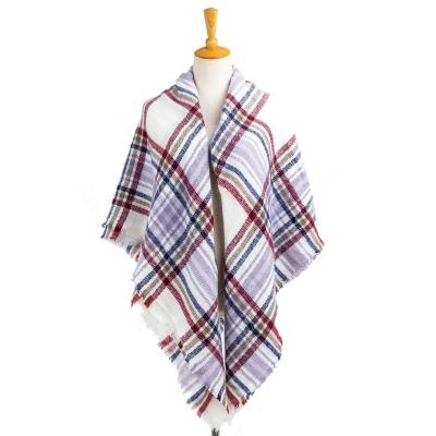 China Acrylic Women Spring Grid Purple Striped Tartan Checks Fringe Pashmina Beach Headwear Beach Headwear Blanket Warm Scarf Shawl for sale