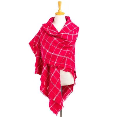 China Winter Accessory Women Wholesaler Acrylic Apparel Tracksuit Fringe Checks Grid Tartan Pashmina Beach Headwear Cover Scarf Shawl for sale