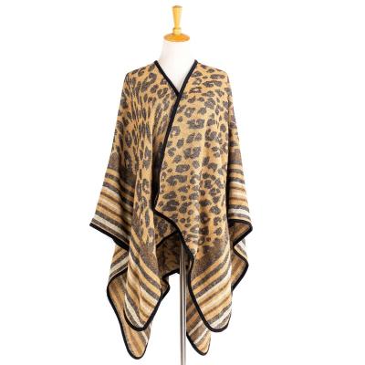 China Acrylic Clothes Poncho Winter Elegant Leopard Cheetah Dots Striped Coat Cardigan Lined Women's Classic Pallium Covering Coat Zigzag Cape for sale