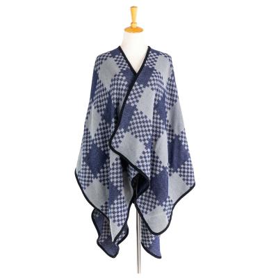 China Acrylic Grids Dots Square Casual Sweaters Cape Poncho Pallium Block Lattice Tartan Autumn Woman Apparel Accessory Sweater Spring for sale