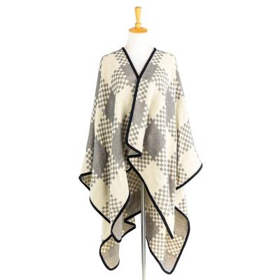 China Acrylic Spring Autumn Woman Warmth Apparel Accessory Tracksuit Lattice Grids Dots Art Casual Shawl Sweaters Tartan Cape Poncho Pallium for sale